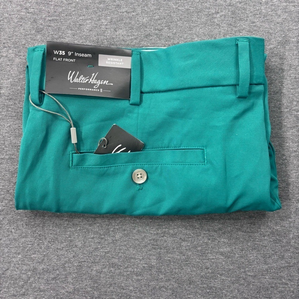 Walter Hagen Mens Golf Shorts Flat‎ Front Teal Wrinkle Resistant W35 9 Inseam